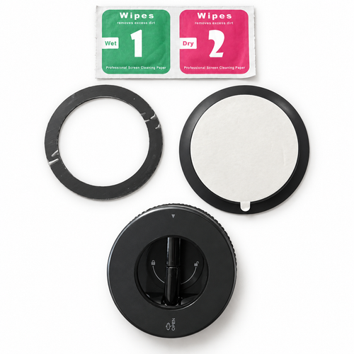 K007 suction base and included ring accessories with wet and dry cleaning wipes, on white background